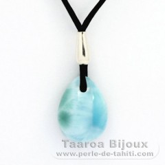 Collana in Cotone + Argento e 1 Larimar - 16 x 12 x 6.5 mm - 2.2 gr