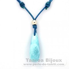 Collana in Cotone + Argento e 1 Larimar - 25 x 9 mm - 2.9 gr