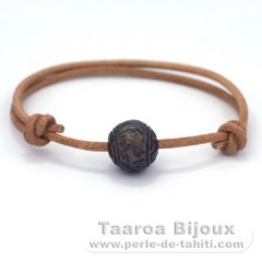 Braccialetto in Cuoio e 1 Perla di Tahiti Incisa 12.1 mm