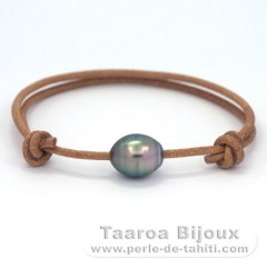 Braccialetto in Cuoio e 1 Perla di Tahiti Cerchiate C 10.1 mm