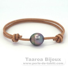 Braccialetto in Cuoio e 1 Perla di Tahiti Cerchiate B 11.6 mm