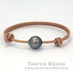 Braccialetto in Cuoio e 1 Perla di Tahiti Cerchiate C 11.5 mm