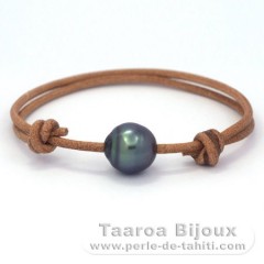 Braccialetto in Cuoio e 1 Perla di Tahiti Cerchiate C 11.6 mm