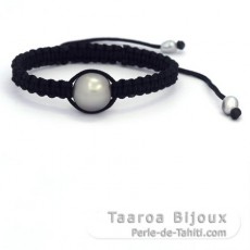 Braccialetto in Nylon e 1 Perla di Tahiti Semi-Barocca C 13.4 mm + 2 Keishi