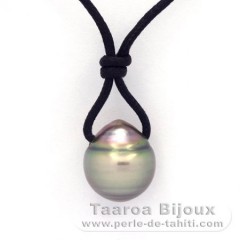 Collana in Cotone e 1 Perla di Tahiti Cerchiate C 13.6 mm