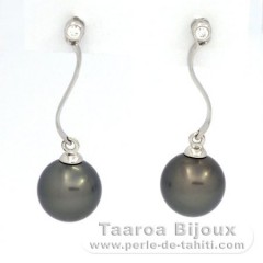 Orecchini in Argento e 2 Perle di Tahiti Rotonda C 8.1 mm