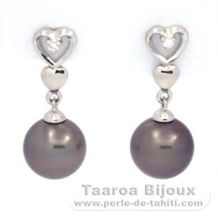 Orecchini in Argento e 2 Perle di Tahiti Rotonda C 8.1 mm