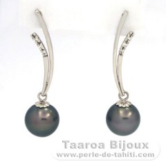 Orecchini in Argento e 2 Perle di Tahiti Rotonda C 9.7 mm