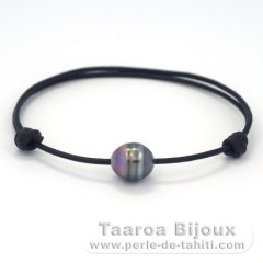 Braccialetto in Cuoio e 1 Perla di Tahiti Cerchiate C 10 mm