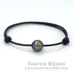Braccialetto in Cuoio e 1 Perla di Tahiti Cerchiate C 10 mm