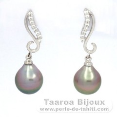 Orecchini in Argento e 2 Perle di Tahiti Semi-Barroca A 9.2 mm