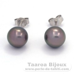 Orecchini in Argento e 2 Perle di Tahiti Rotonda C 8.2 mm