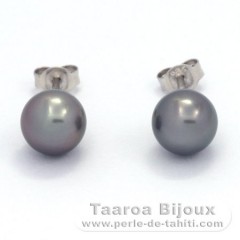 Orecchini in Argento e 2 Perle di Tahiti Rotonda B/C 8.3 mm