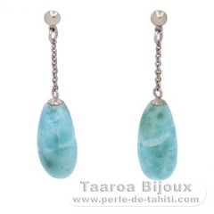 Orecchini in Argento e 2 Larimar - 15 x 7.6 mm - 4.3 gr