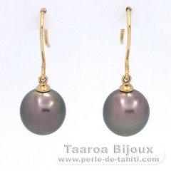 Orecchini in Oro 18K e 2 Perle di Tahiti Semi-Rotonda B 9.3 mm