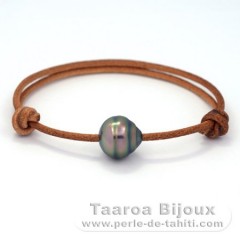 Braccialetto in Cuoio e 1 Perla di Tahiti Cerchiate C 12 mm