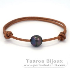 Braccialetto in Cuoio e 1 Perla di Tahiti Cerchiate C 10.6 mm