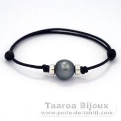 Braccialetto in Cotone e 1 Perla di Tahiti Semi-Barocca C 11.5 mm