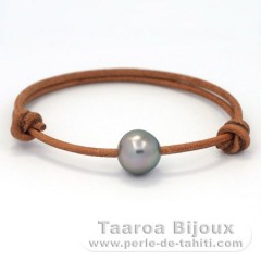 Braccialetto in Cuoio e 1 Perla di Tahiti Semi-Barocca C 11.2 mm
