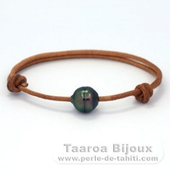 Braccialetto in Cuoio e 1 Perla di Tahiti Cerchiate C 10.5 mm