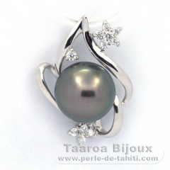 Ciondolo in Argento e 1 Perla di Tahiti Rotonda C 10.3 mm