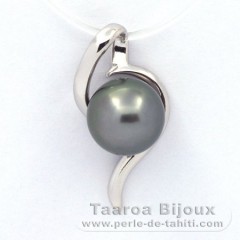 Ciondolo in Argento e 1 Perla di Tahiti Rotonda C 9.4 mm