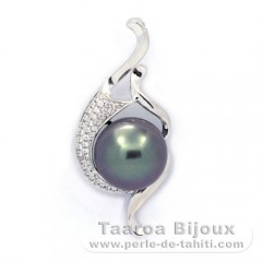 Ciondolo in Argento e 1 Perla di Tahiti Semi-Rotonda C 11.2 mm