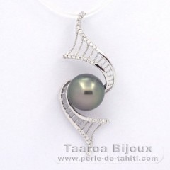 Ciondolo in Argento e 1 Perla di Tahiti Rotonda C 10.1 mm