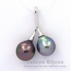 Ciondolo in Argento e 2 Perle di Tahiti Semi-Barroca C+ 10.3 e 10.6 mm