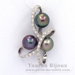 Ciondolo in Argento e 3 Perle di Tahiti Rotonda C+  8.7 a 8.8 mm