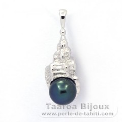 Ciondolo in Argento e 1 Perla di Tahiti Semi-Barocca B+ 8.8 mm