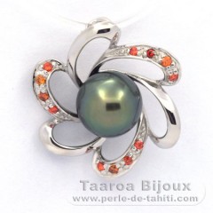 Ciondolo in Argento e 1 Perla di Tahiti Semi-Barocca B+ 8.2 mm