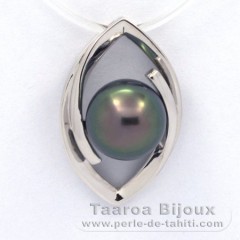 Ciondolo in Argento e 1 Perla di Tahiti Semi-Rotonda B 8.8 mm