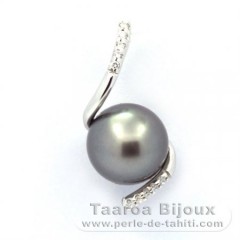 Ciondolo in Argento e 1 Perla di Tahiti Semi-Rotonda C 9.5 mm