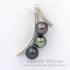 Ciondolo in Argento e 3 Perle di Tahiti Rotonda C 8.3 mm