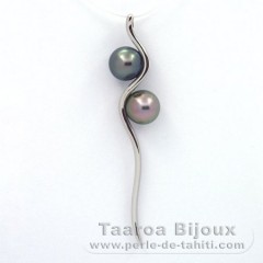 Ciondolo in Argento e 2 Perle di Tahiti Rotonda C 8.1 mm