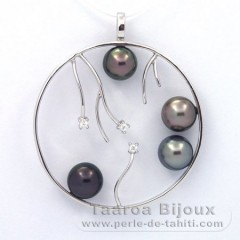 Ciondolo in Argento e 4 Perle di Tahiti Rotonda C  8.1 a 8.4 mm