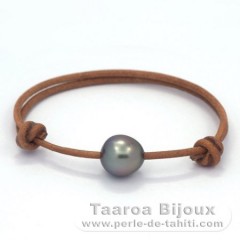 Braccialetto in Cuoio e 1 Perla di Tahiti Semi-Barocca C 11.2 mm