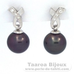 Orecchini in Argento e 2 Perle di Tahiti Rotonda 1 B & 1 C 8.5 mm