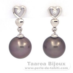 Orecchini in Argento e 2 Perle di Tahiti Rotonda C 8.9 e 9 mm