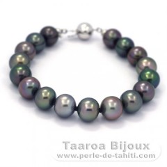 Braccialetto di 17 Perle di Tahiti Semi-Barroca B 9 a 9.4 mm e Argento .925