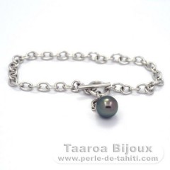 Braccialetto in Argento e 1 Perla di Tahiti Rotonda A 9.4 mm