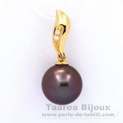 Ciondolo in Oro 18K + 2 diamanti 0.018 carati HS1 e 1 Perla di Tahiti Rotonda A 10.5 mm