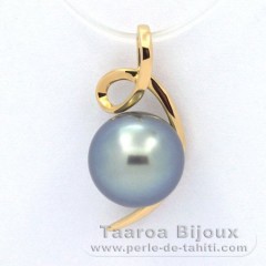 Ciondolo in Oro 18K e 1 Perla di Tahiti Rotonda A 9.5 mm