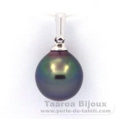 Ciondolo in Oro bianco 18K e 1 Perla di Tahiti Semi-Barocca A 9.5 mm