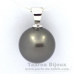 Ciondolo in Oro bianco 18K e 1 Perla di Tahiti Rotonda B 13 mm