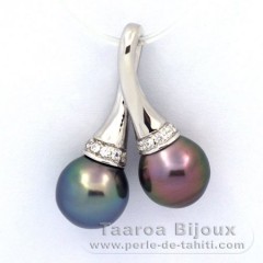 Ciondolo in Argento e 2 Perle di Tahiti Semi-Barocche B+ 9.1 e 9.3 mm