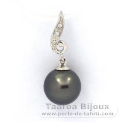 Ciondolo in Argento e 1 Perla di Tahiti Rotonda C 9.1 mm