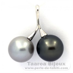 Ciondolo in Argento e 2 Perle di Tahiti Rotonda C 13.6 e 13.7 mm