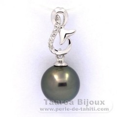 Ciondolo in Argento e 1 Perla di Tahiti Rotonda C 9.5 mm